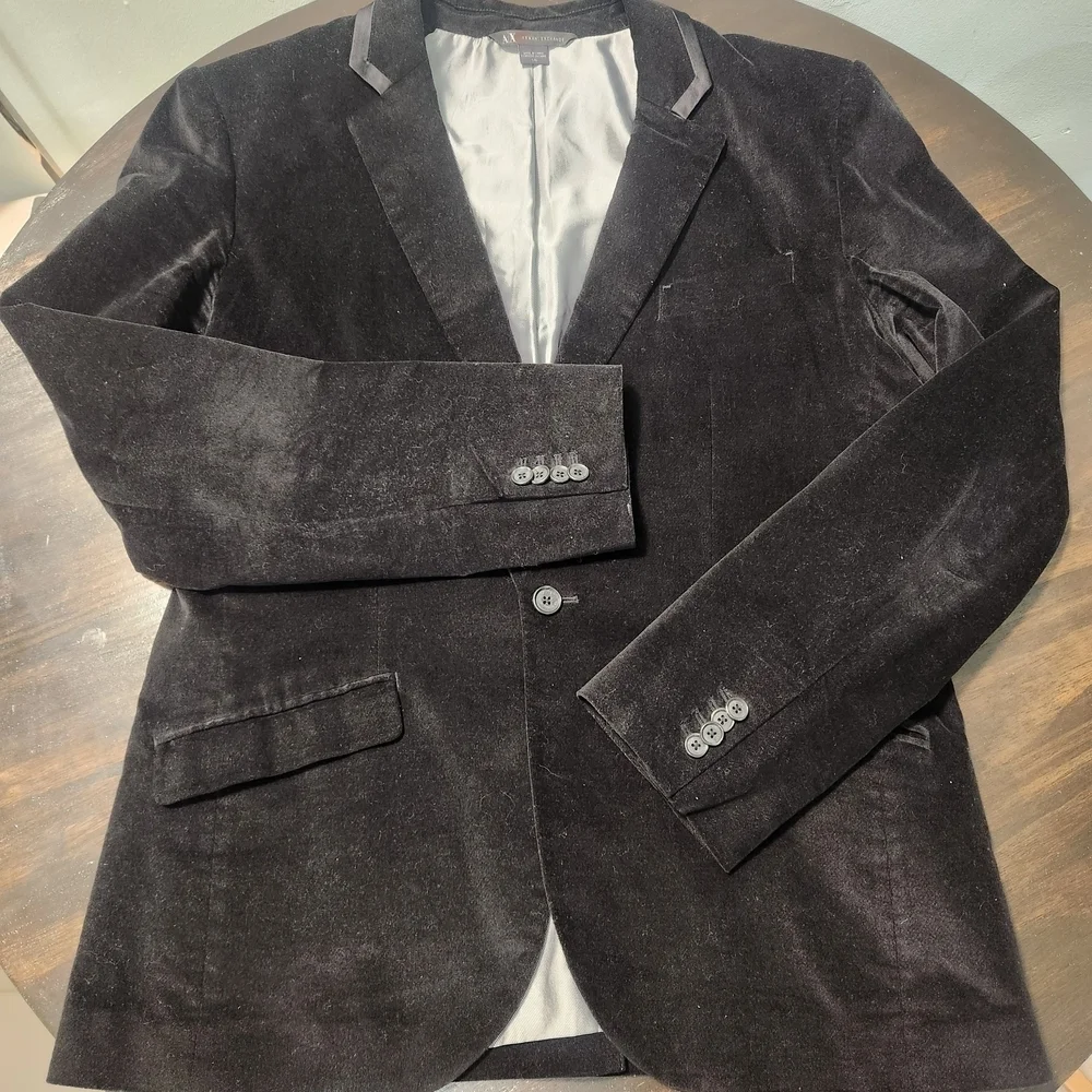 Armani Exchange Black Velvet Formal Blazer Jacket Men's L Party Evening Wear